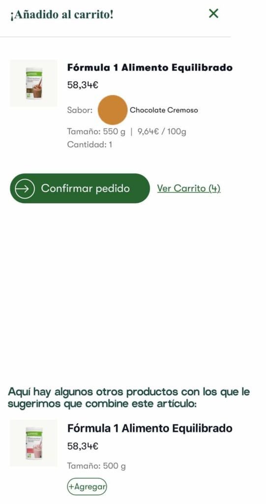 producto añadido al carrito de herbalife one