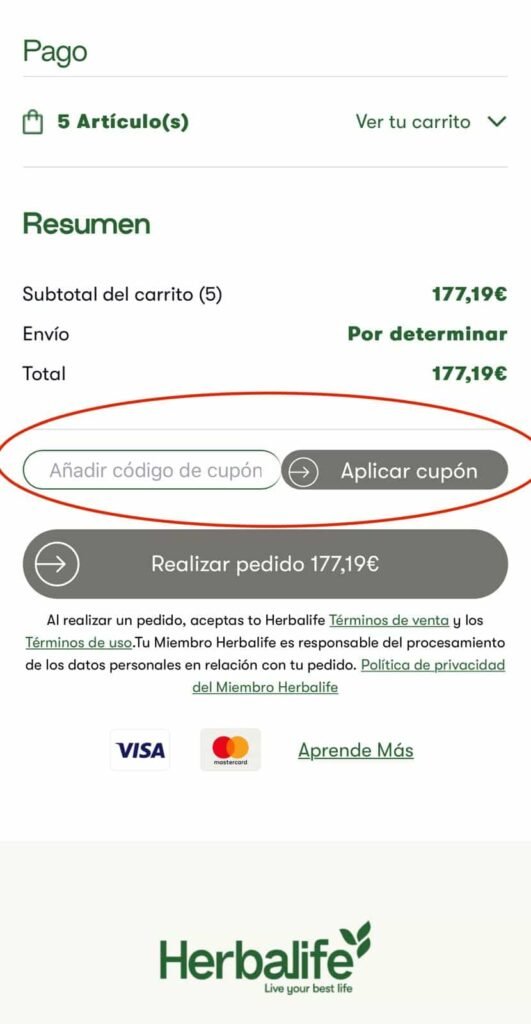 APLICAR CODIGO DE CUPÓN DESCUENTO HERBALIFE ONE